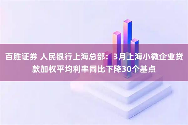 百胜证券 人民银行上海总部：3月上海小微企业贷款加权平均利率同比下降30个基点